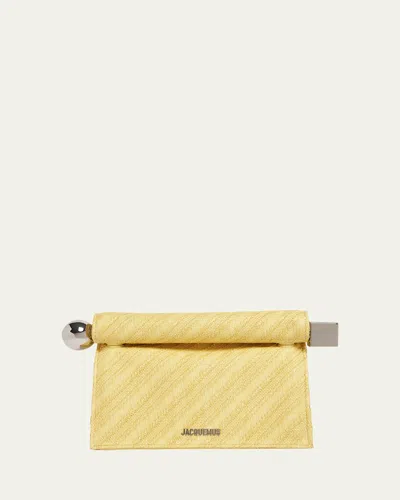 Jacquemus La Pochette Rond Carre Rolled Clutch Bag In Light Yellow
