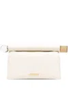 Jacquemus Ivory Leather Clutch Bag With Logo Plaque And Gold Details In Beige
