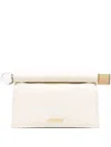 Jacquemus Ivory Leather Clutch Bag With Logo Plaque And Gold Details In Beige