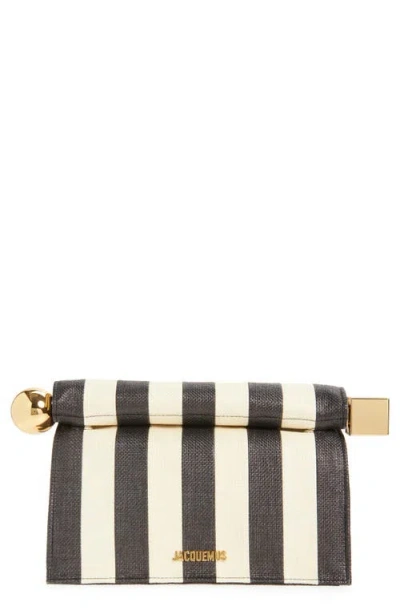 Jacquemus La Pochette Rond Carré Stripe Leather Clutch In Blue