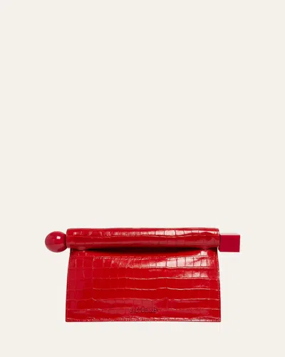 JACQUEMUS LA POCHETTE ROND CROC-EMBOSSED CLUTCH BAG