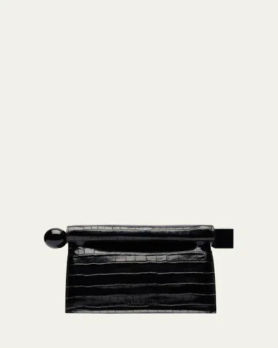 Jacquemus La Pochette Rond Croc-embossed Clutch Bag In La Pochette Rond Carre
