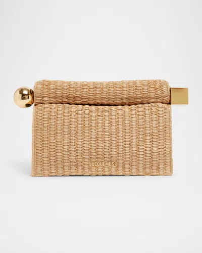 Jacquemus La Pochette Rond Raffia Clutch Bag In Natural