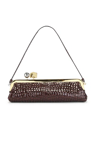 Jacquemus La Pochette Salon Crocodile-effect Glossed Leather Clutch In Brown