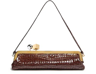 Jacquemus La Pochette Salon Crocodile-effect Glossed Leather Clutch In Brown