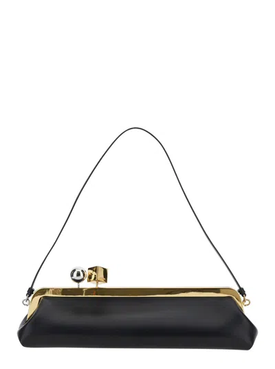 Jacquemus La Pochette Salon Black Shoulder Bag With Kiss-lock Closure And Removable Shoulder Strap In Leather 