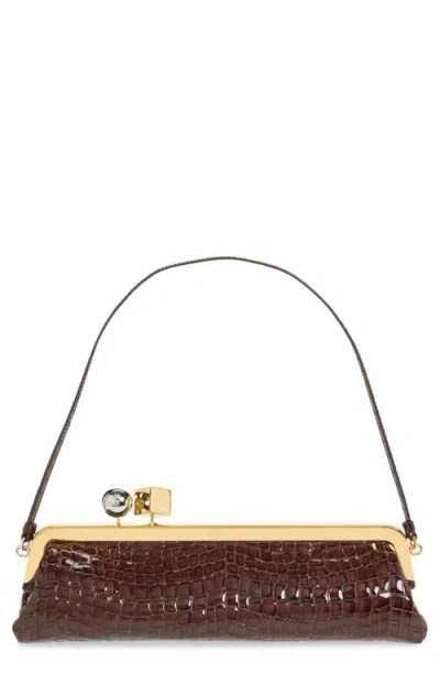 Jacquemus La Pochette Salon Croc Embossed Patent Leather Clutch In Brown 850