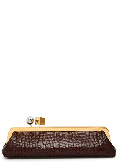 Jacquemus La Pochette Salon Crocodile-effect Glossed Leather Clutch In Brown