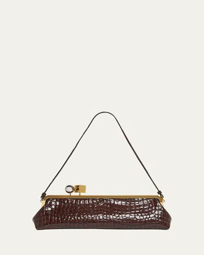 JACQUEMUS LA POCHETTE SALON PATENT CROC-EMBOSSED SHOULDER BAG