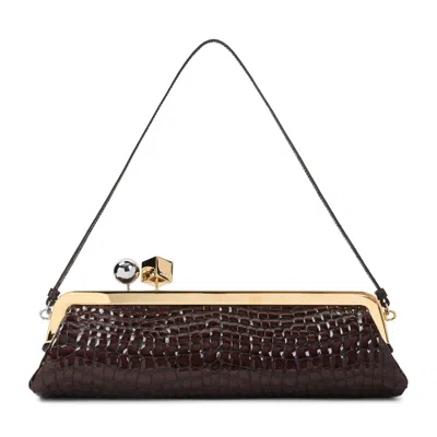 Jacquemus La Pochette Salon Pouch In Crocodileembossed Leather In Brown