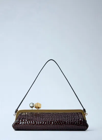 Jacquemus La Pochette Salon Crocodile-effect Glossed Leather Clutch In Brown