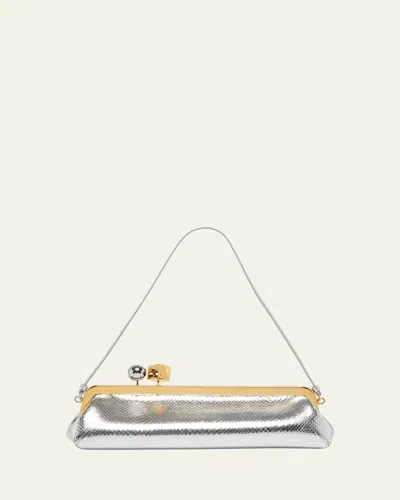 Jacquemus La Pochette Salon Snakeskin-embossed Leather Clutch Bag In Silver