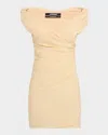 Jacquemus La Rita Draped Off-the-shoulder Mini Dress In Light Beige