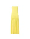 Jacquemus Yellow Dress With Straight Neckline And Gathered Waist In Tech Fabric Woman In Yellow