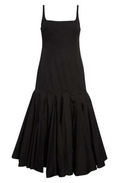 Jacquemus Agave Pleated Paneled Cotton-poplin Midi Dress In Black