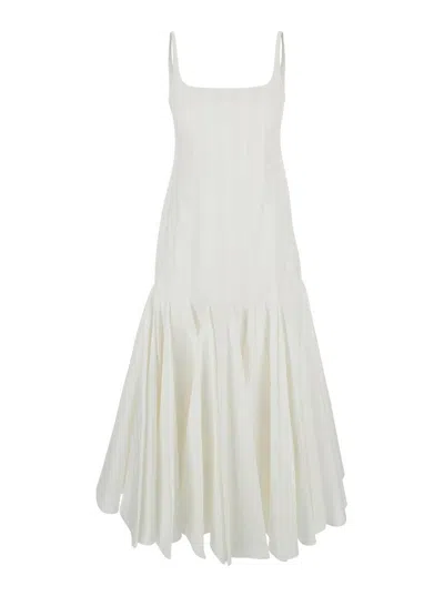 JACQUEMUS 'LA ROBE AGAVE' WHITE SLEEVELESS LONG DRESS WITH SQUARE NECK AND FLARED HEM