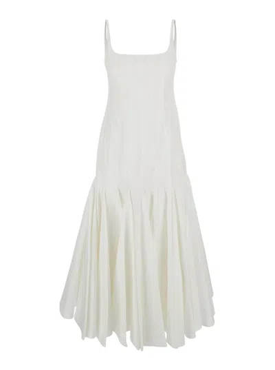 Jacquemus La Dressing Gown Agave White Sleeveless Long Dress With Square Neck And Flared Hem In Cotton Blend Woman