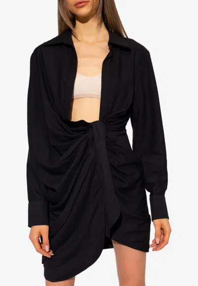 Jacquemus La Robe Bahia Draped Dress In Black