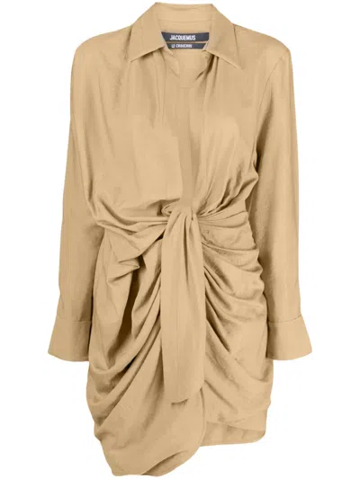 Jacquemus La Robe Bahia Draped Minidress In Neutrals
