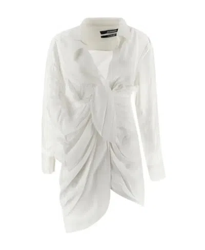 JACQUEMUS LA ROBE BAHIA DRAPED SHIRT DRESS