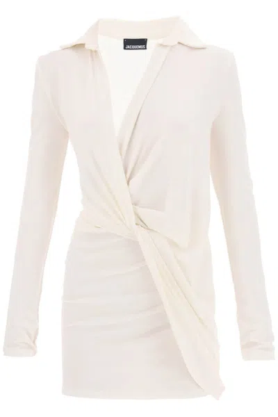 Jacquemus La Robe Bahia Jersey Mini Dress In Bianco