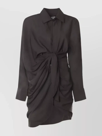 JACQUEMUS LA ROBE BAHIA LE RAPHIA DRAPED SHIRTDRESS