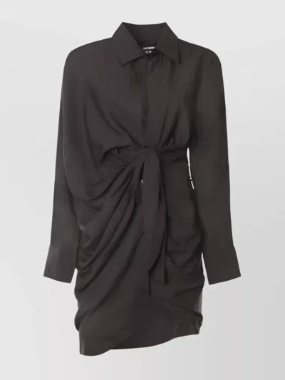 Jacquemus La Robe Bahia Le Raphia Draped Shirtdress In Brown