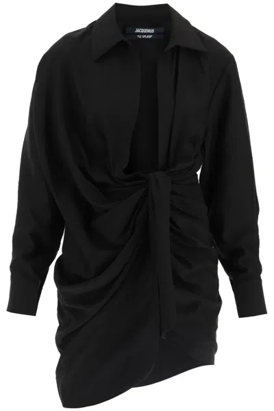 Jacquemus La Dressing Gown Bahia Mini Dress In Black