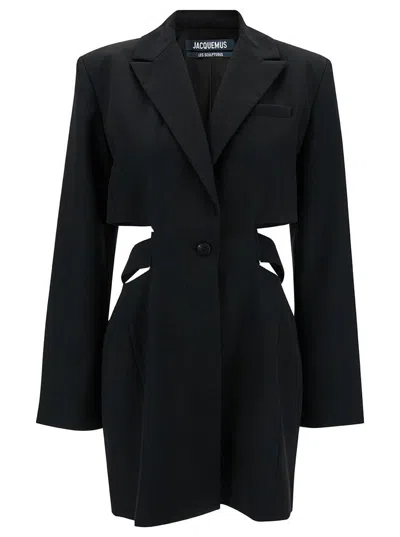 Jacquemus 'la Robe Bari' Black Single-breasted Jacket With Cut-out In Wool Woman