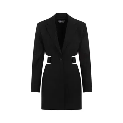 JACQUEMUS LA ROBE BARI BLACK WOOL MINI DRESS