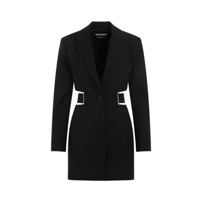 JACQUEMUS JACQUEMUS LA ROBE BARI BLACK WOOL MINI DRESS