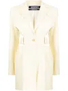 Jacquemus Bari Belted Cutout Single-breasted Mini Blazer Dress In Yellow