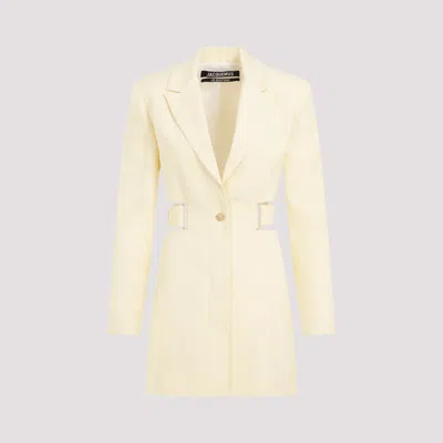 Jacquemus Bari Belted Cutout Single-breasted Mini Blazer Dress In Yellow