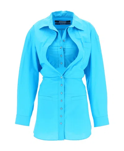 Jacquemus La Robe Baunhilha Mini Shirt Dress In Blue