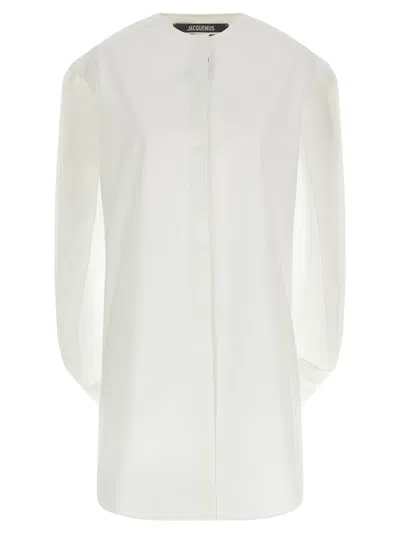 Jacquemus La Robe Berlingot Gathered Long Sleeve Top In White