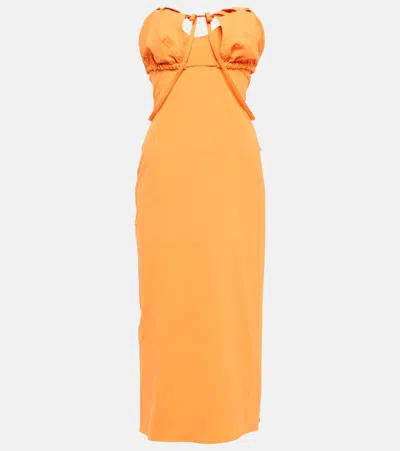 Jacquemus Hielo Cutout Draped Wool-blend Halterneck Mini Dress In Orange
