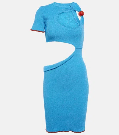 Jacquemus Ribbed-knit Cut-out Mini Dress In Blue