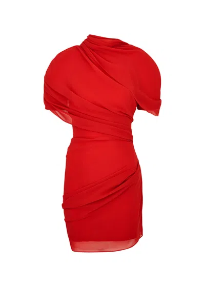 Jacquemus La Robe Castagna Draped Chiffon Mini Dress In Red
