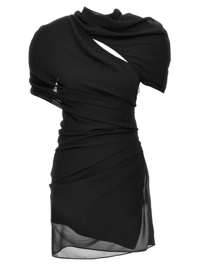 Jacquemus Womens Black Castagna Padded-shoulder Woven Mini Dress