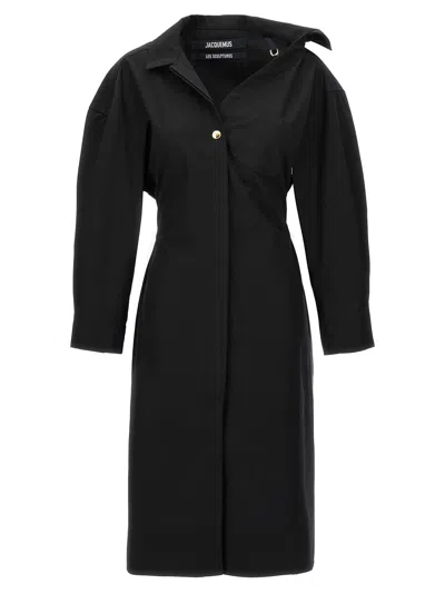 Jacquemus La Dressing Gown Chemise Dress In Black