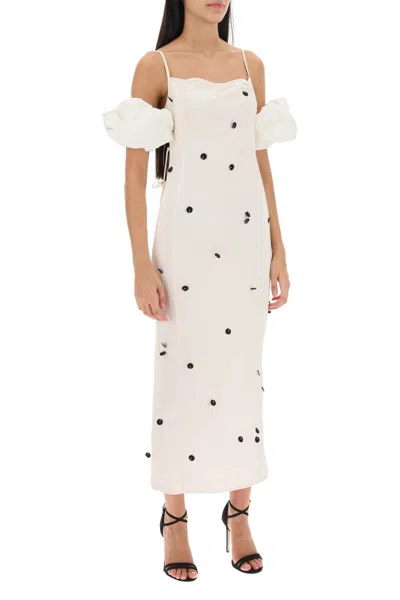 Jacquemus Beloved Off-shoulder Midi Dress With Button Embellishments In White