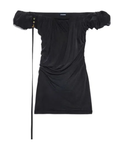 Jacquemus La Robe Ciceri Draped Minidress In Black