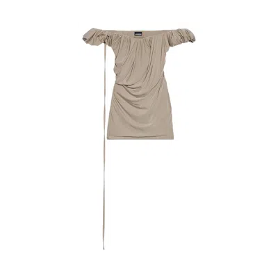 Pre-owned Jacquemus La Robe Ciceri Off Shoulder Dress 'light Khaki' In Grey