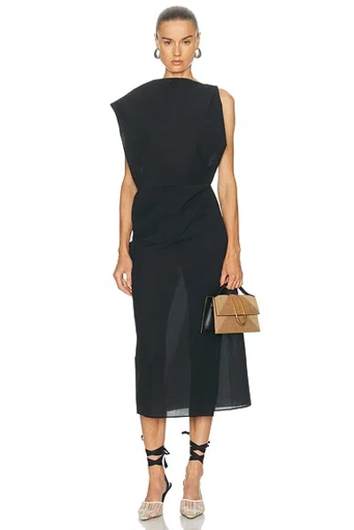 Jacquemus Drap Cotton-blend Poplin Midi Dress In Black