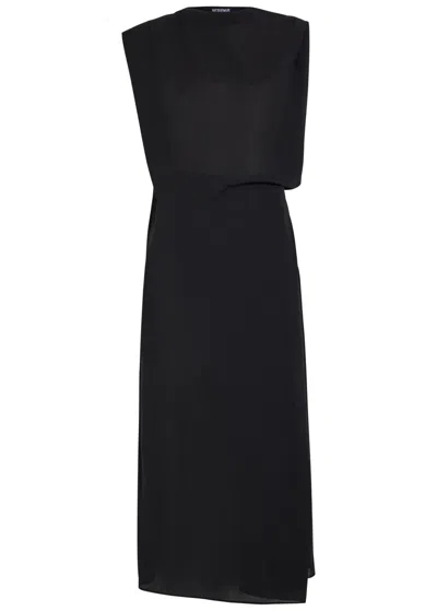 Jacquemus Drap Cotton-blend Poplin Midi Dress In Black