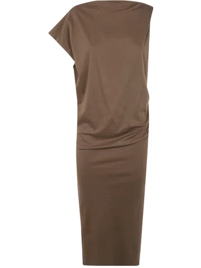 Jacquemus La Robe Draped Midi Dress In Brown