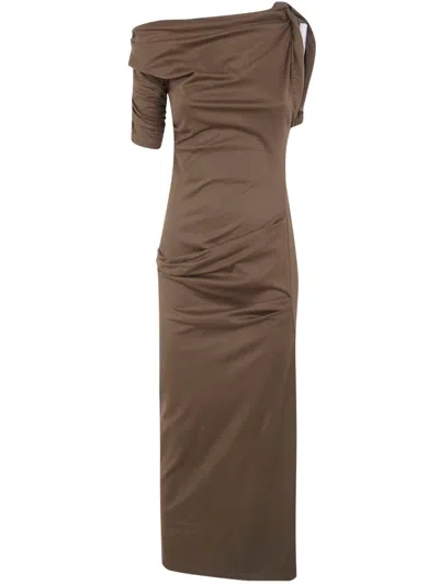 Jacquemus "la Robe Drapeado" Long Dress In Brown
