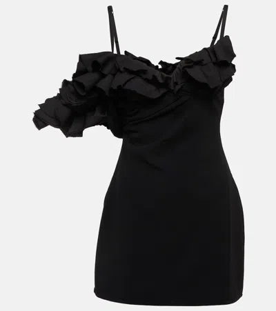 Jacquemus Ruffle Sleeve Detail Mini Dress In Black