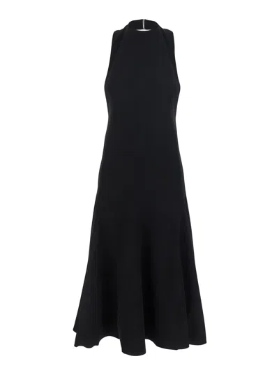 Jacquemus 'la Robe Favola' Black Long Dress With High American Neckline And Flared Design