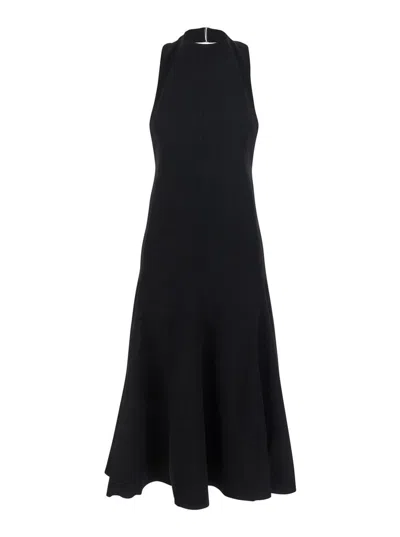 JACQUEMUS 'LA ROBE FAVOLA' BLACK LONG DRESS WITH HIGH AMERICAN NECKLINE AND FLARED DESIGN IN TECH FABRIC WOMAN